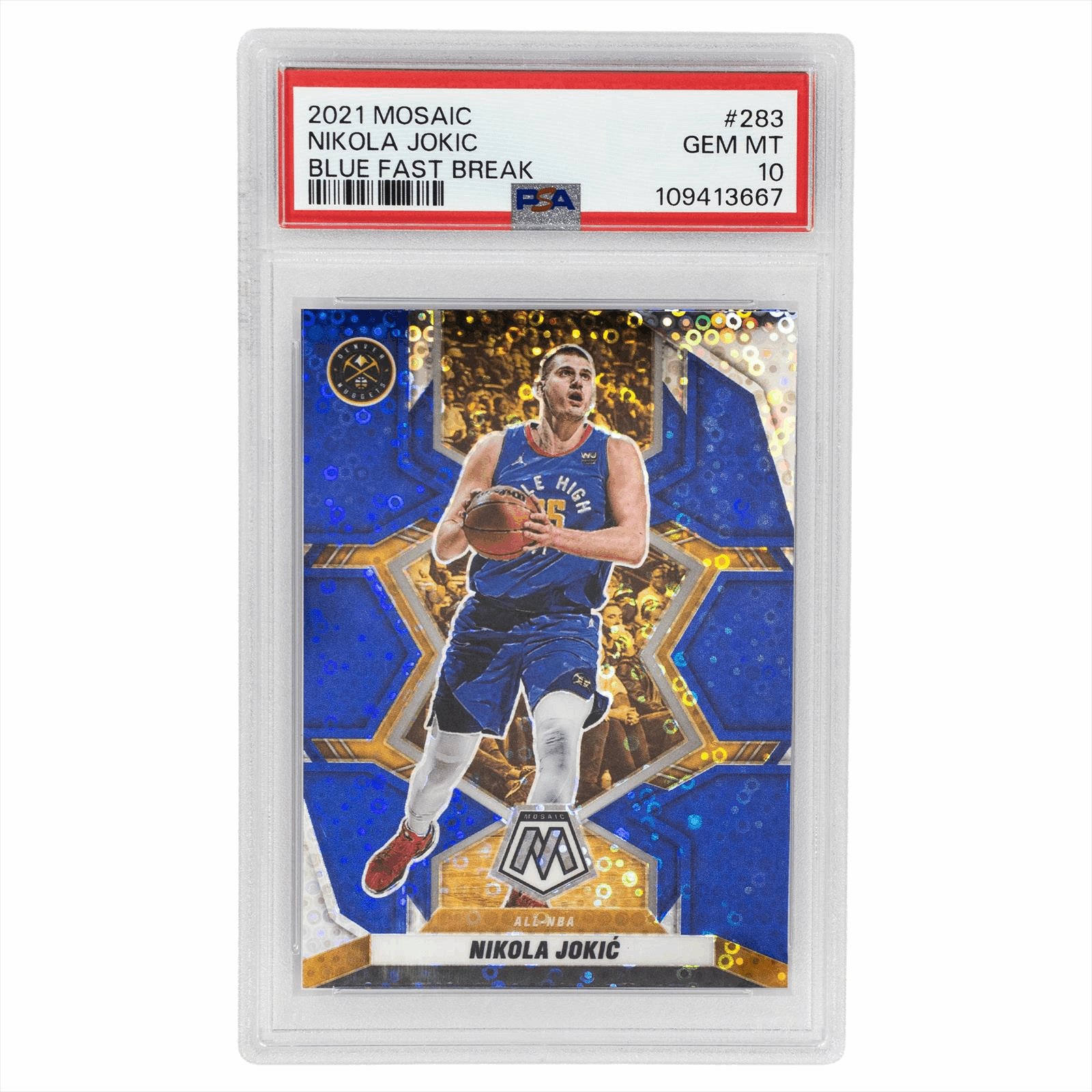 2021 Panini Mosaic Nikola Jokic Blue Fast Break #283 PSA GEM MT 10 Cert #109413667