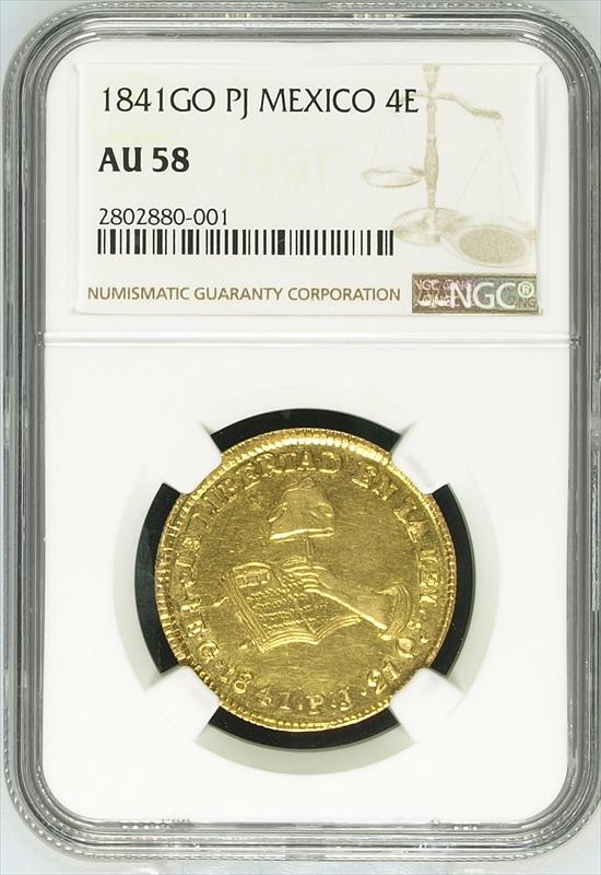1841 Go Pj Mexico 4 Escudo NGC AU 58