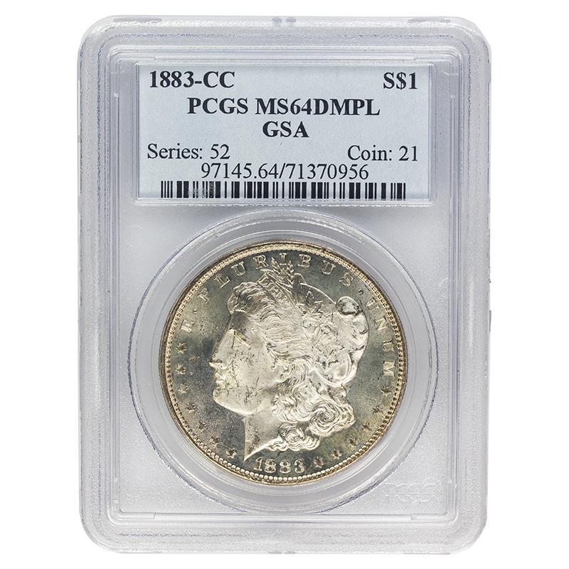 1883-CC Morgan Silver Dollar, $1 PCGS MS 64 DMPL - GSA Hoard Coin