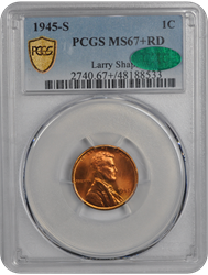 1945-S Lincoln PCGS (CAC) RD 67+ 