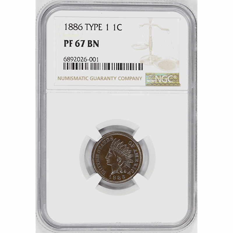 1886 1c Indian Head Cent PROOF TYPE 1 - NGC PF67BN - High Grade