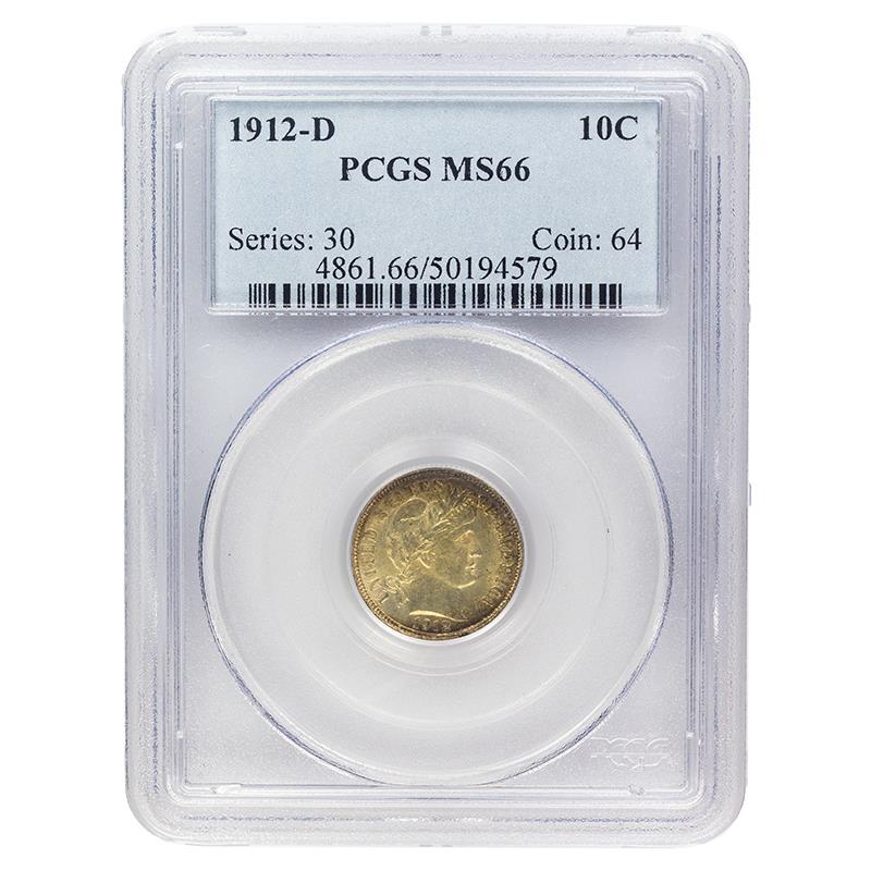 1912-D Barber Dime, 10C PCGS MS 66 