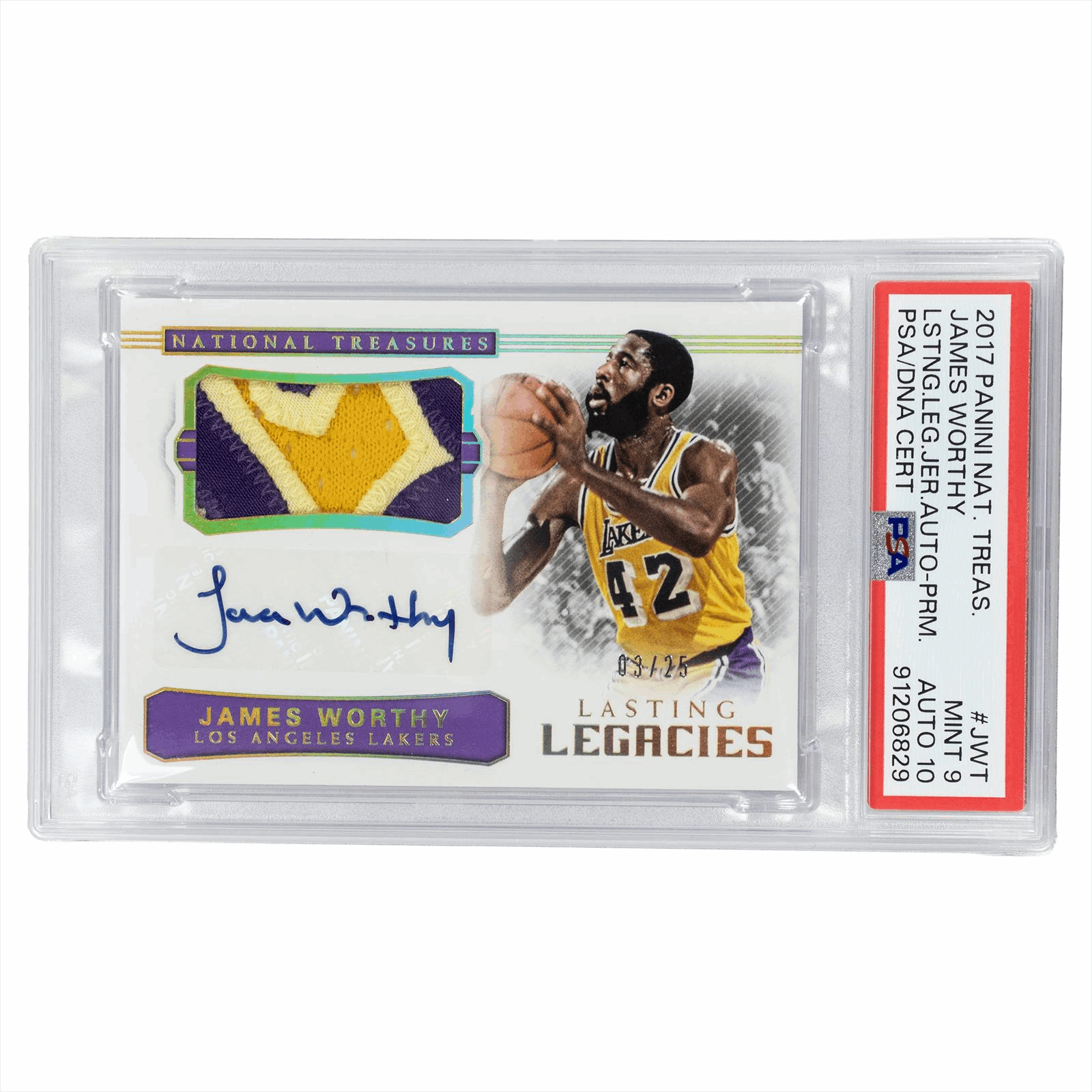 2017 Panini Nat. Treasure James Worthy Lstng Leg. Jersey Auto #JWT PSA MINT 9 AUTO 10