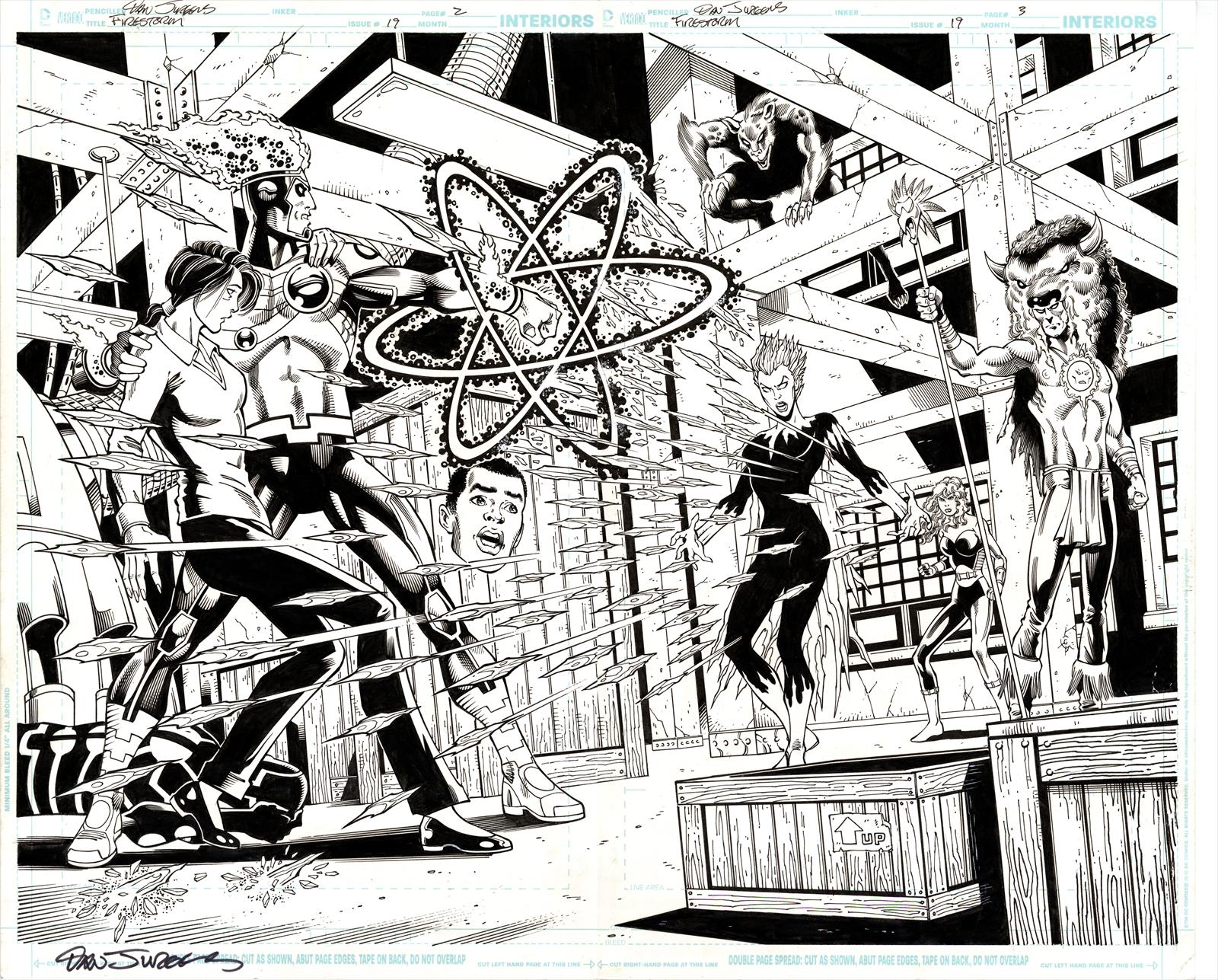 The Fury of Firestorm: The Nuclear Men #19 Page 2 & 3 Artist:  Dan Jurgens (Penciller) ,  Ray McCarthy (Inker) Media Type: Pen and Ink Art Type: Double Page Splash 