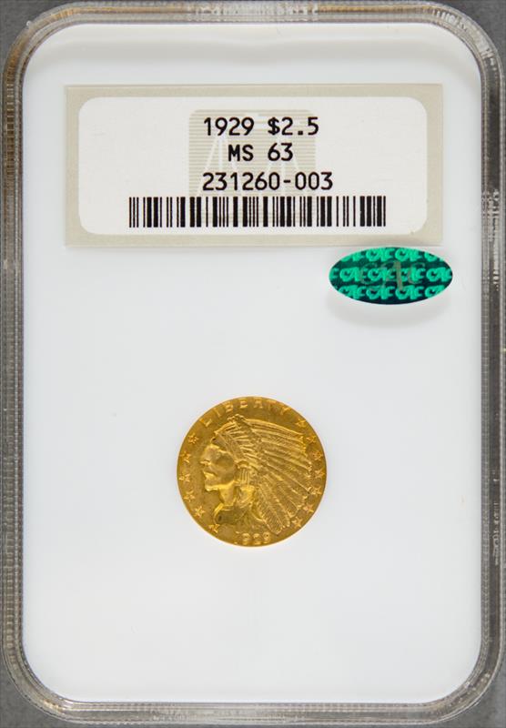 1929 Indian Head $2.50  NGC MS63 CAC 
