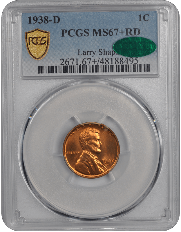 1938-D 1C Lincoln Cent - Type 1 Reverse PCGS RD #3462-12 MS67+