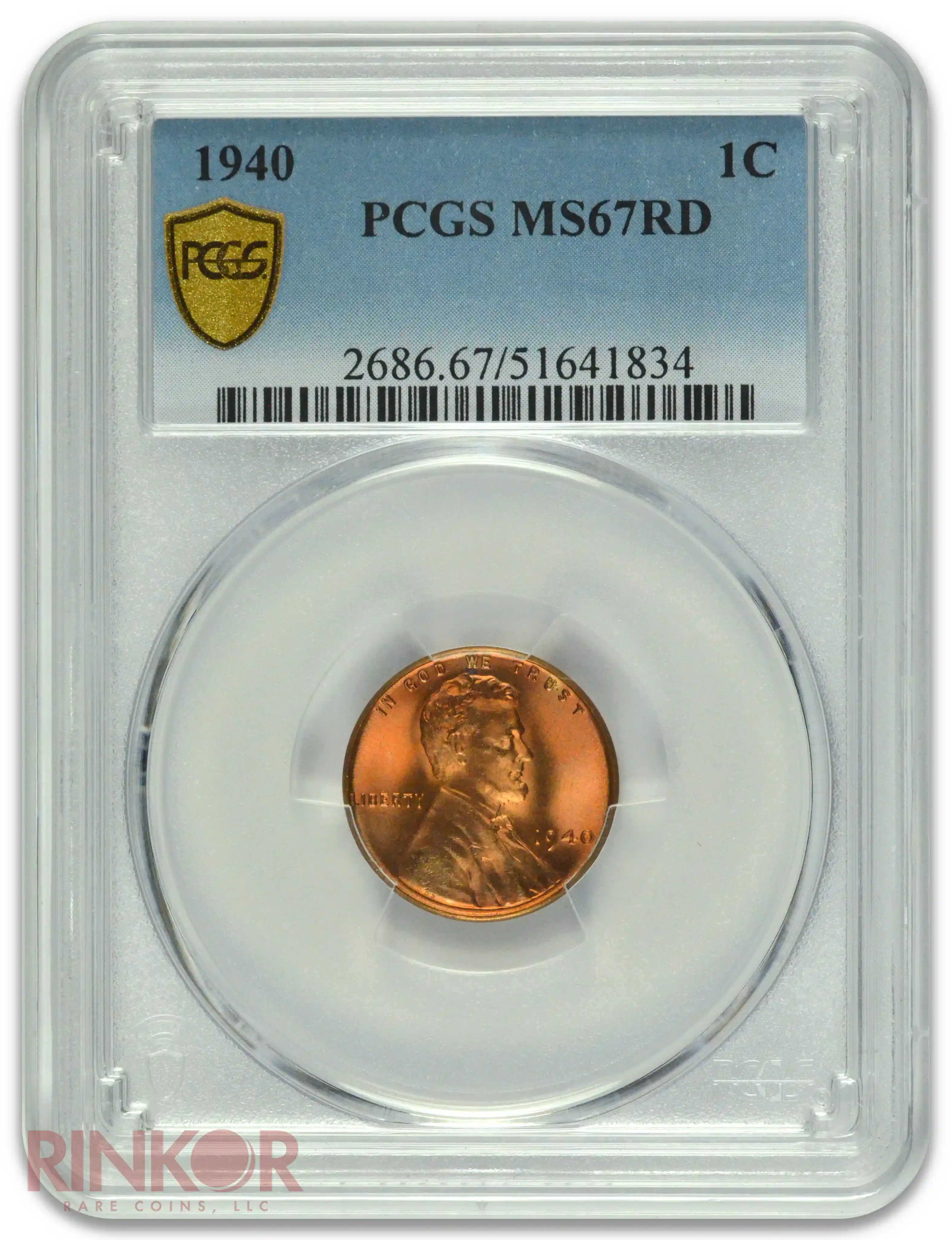 1940 1C Lincoln Wheat Cent PCGS MS 67 RD