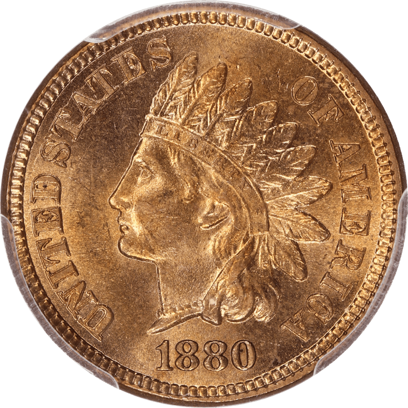1880 Indian Head Cent, 1c PCGS RD 65 RED - Lustrous