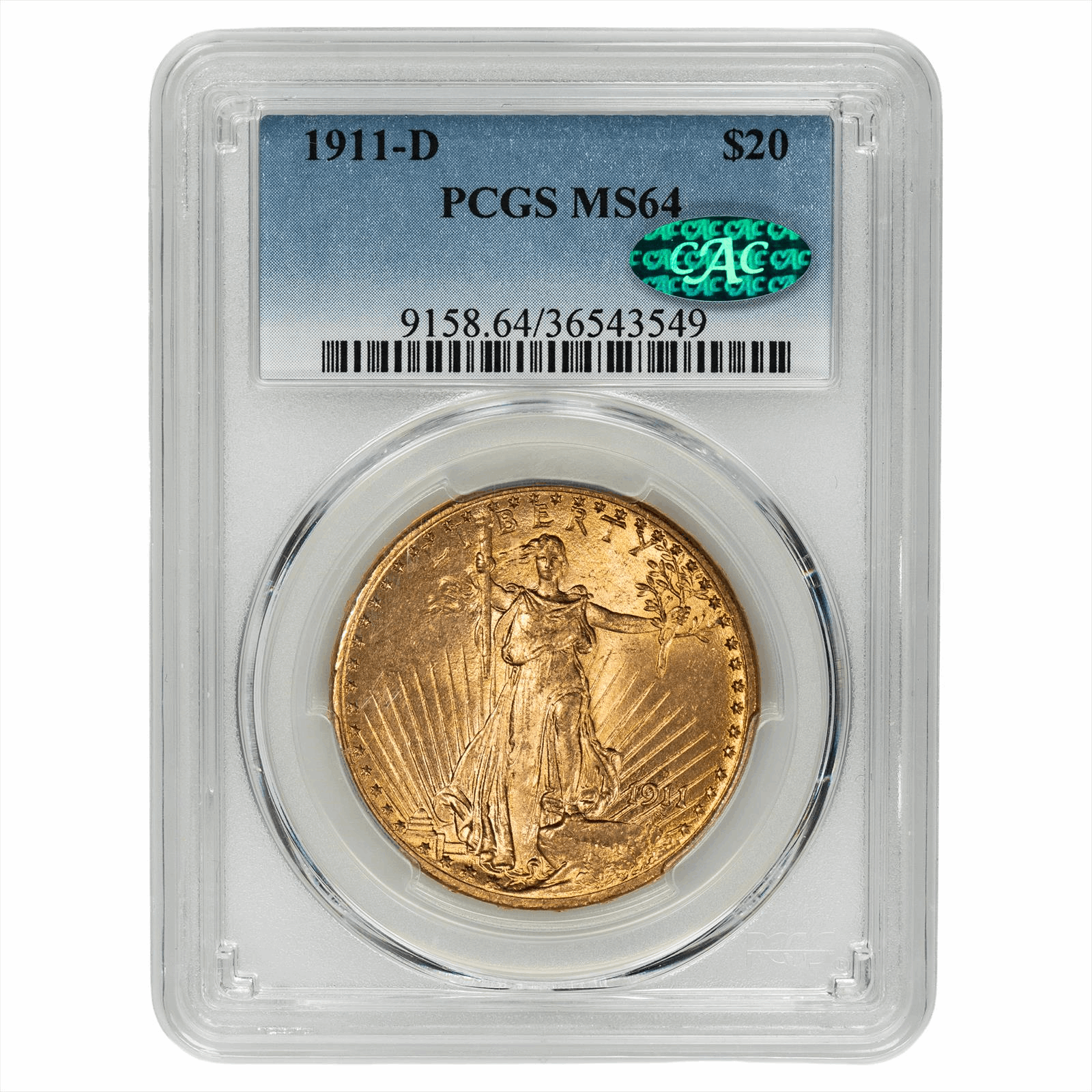 1911-D St. Gaudens Gold Double Eagle $20 PCGS MS 64 CAC