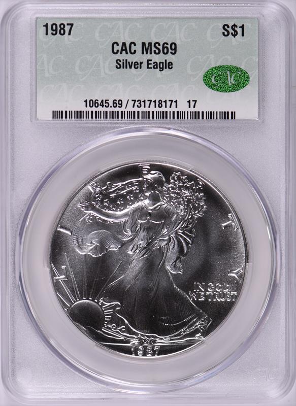 1987 American Silver Eagle CACG MS69 