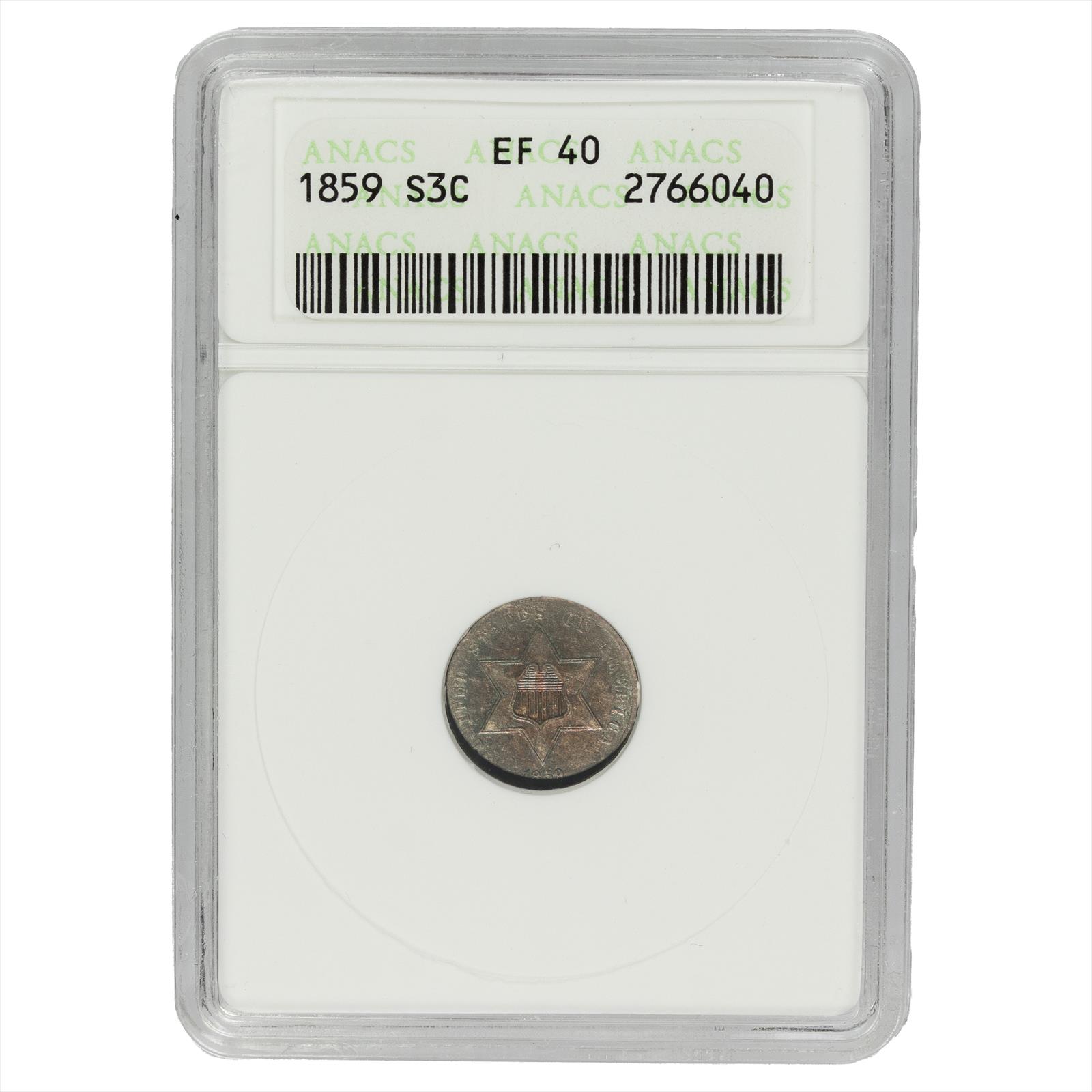 1859 Type 3 Three Cent 3C ANACS EF 40
