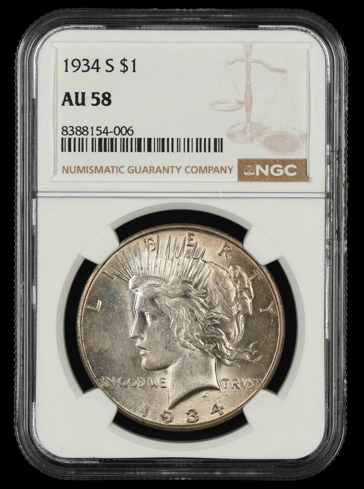 1934 S $1 NGC  AU58