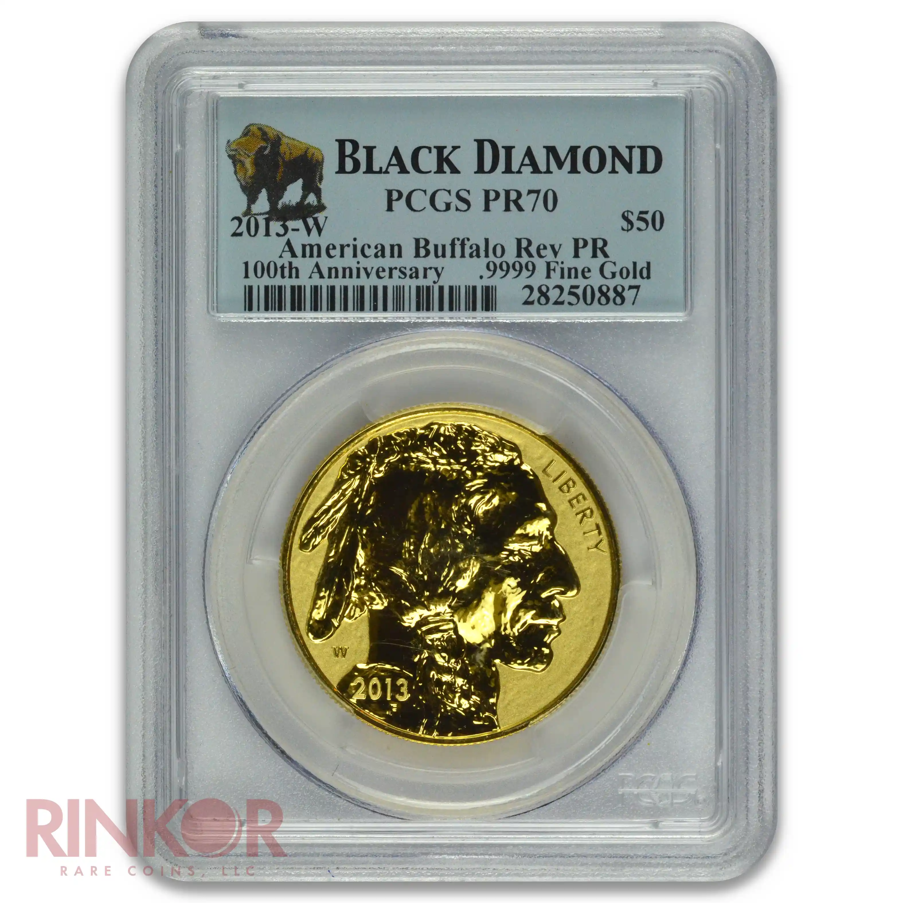 2013-W Reverse Proof 1oz American Gold Buffalo Black Diamond Label PCGS PR 70