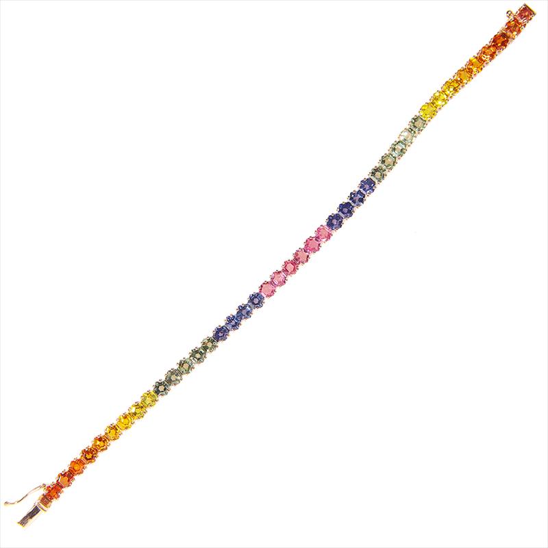 18k Rose Gold Hexagon Multi-Color Rainbow Sapphire Bracelet 