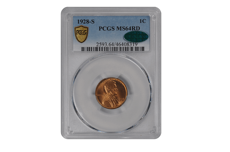 1928-S Lincoln Wheat PCGS (CAC) RD 64 