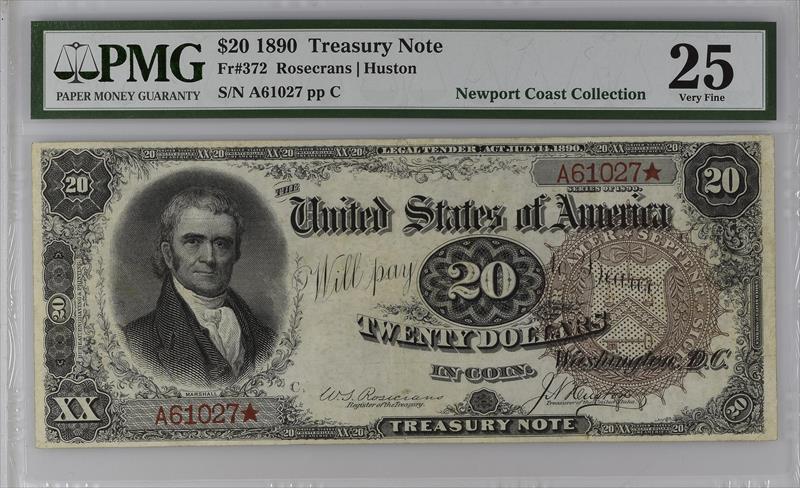 Fr. 372 1890 $20 Treasury Note PMG VF 25 