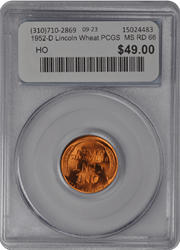 1952-D Lincoln Wheat PCGS  MS RD 66