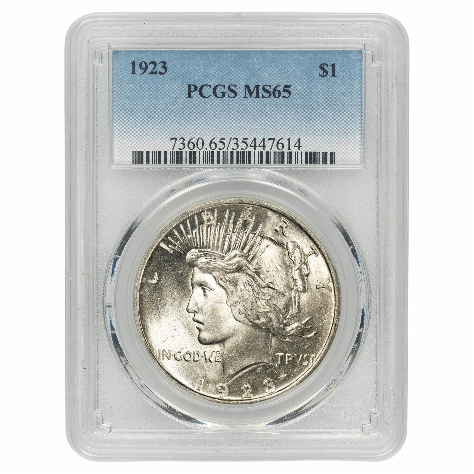 1923 Silver Peace Dollar $1 PCGS MS 65