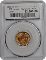 1927 Lincoln PCGS CAC RD 67 