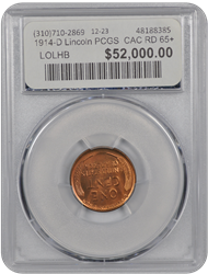 1914-D Lincoln PCGS  CAC RD 65+