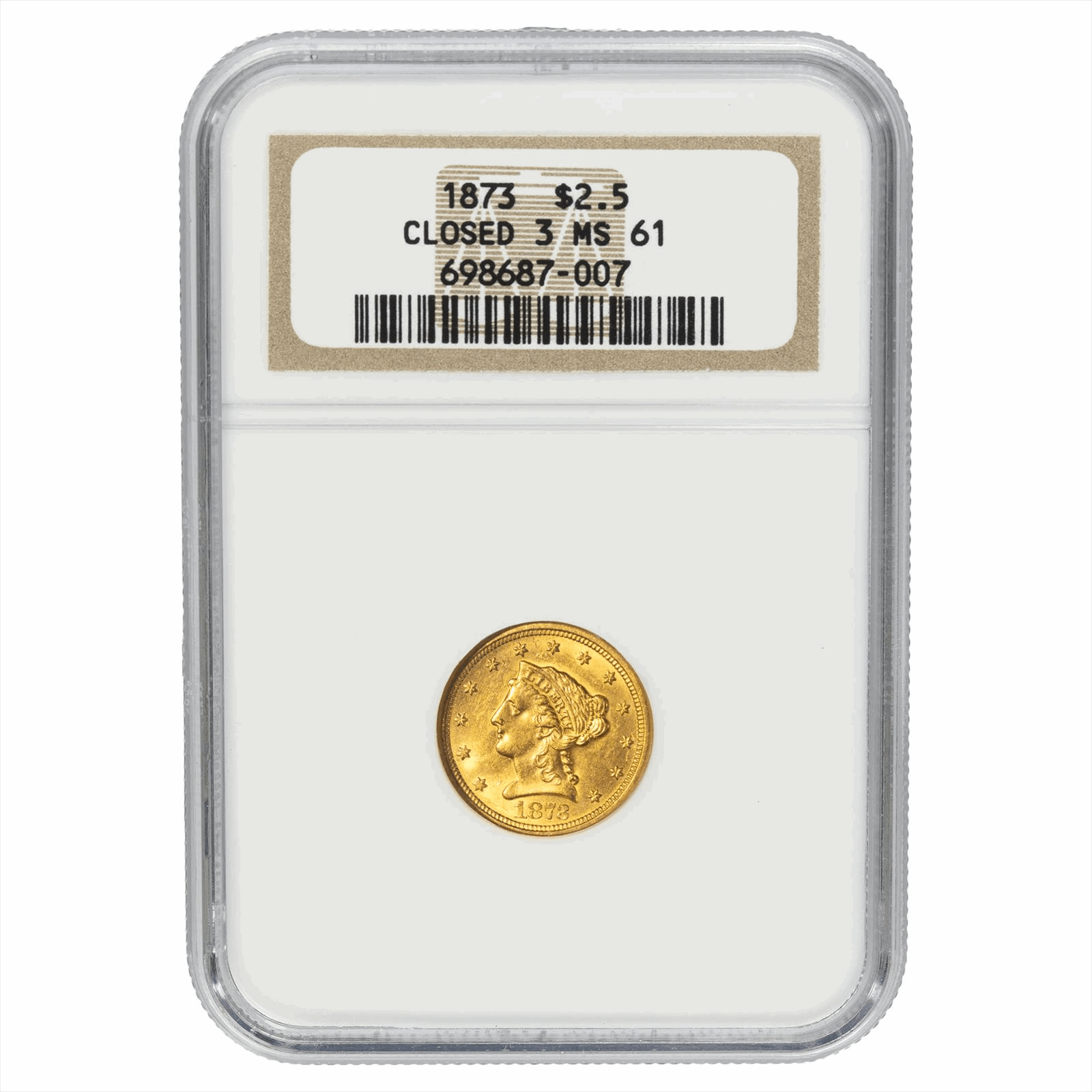 1873 Closed 3 Liberty Head Quarter Eagle $2.50 NGC MS 61