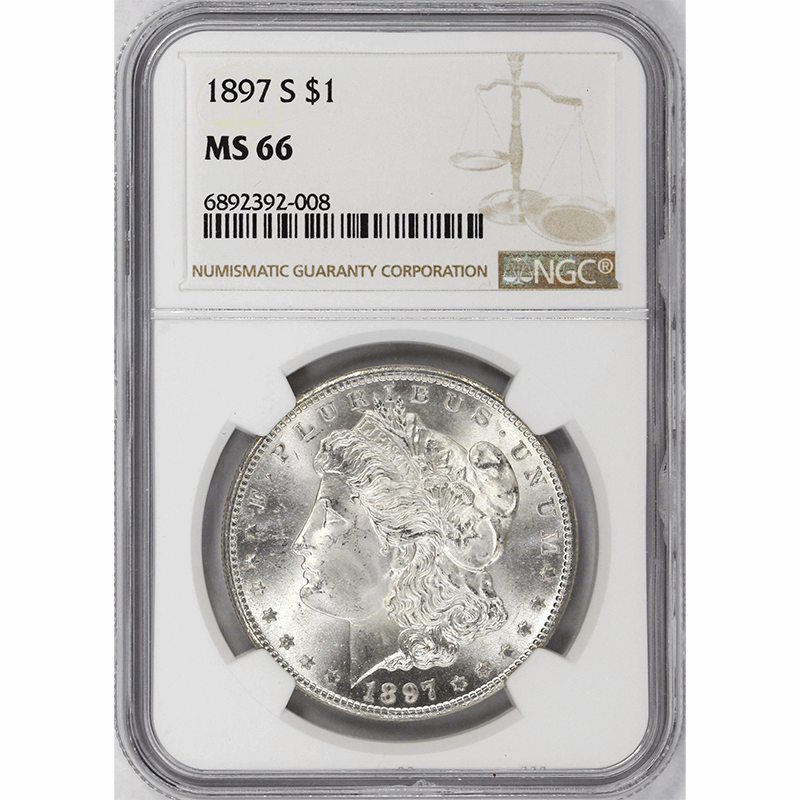 1897-S $1 Morgan Silver Dollar - NGC MS66  - Blast White / Frosty