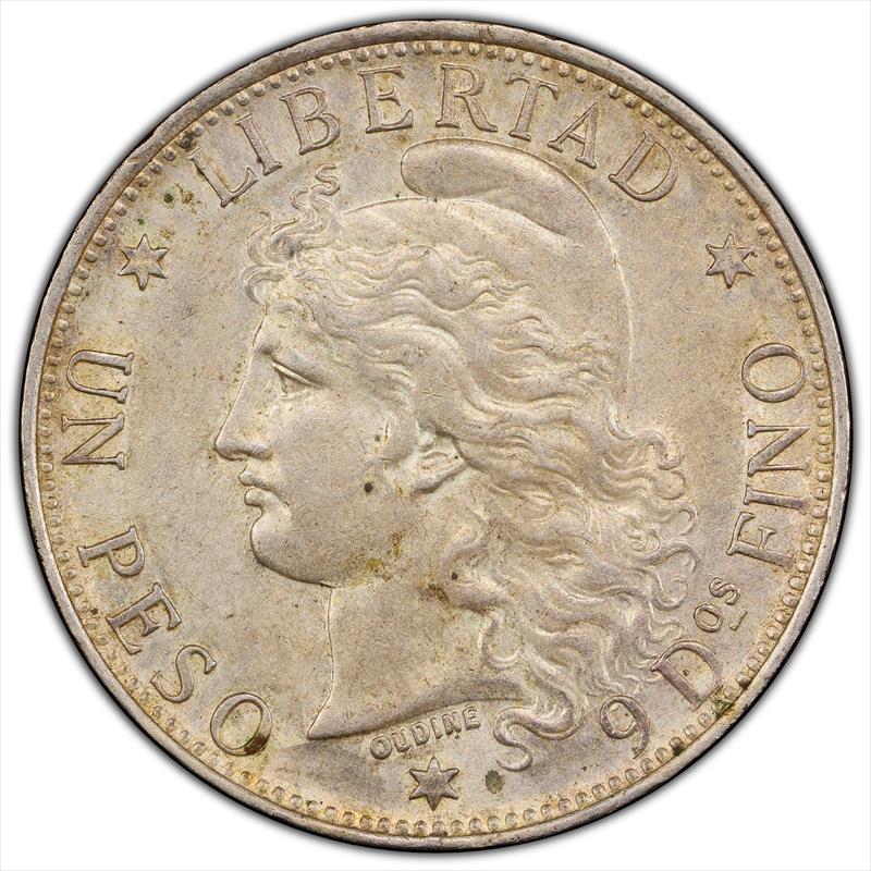 1882 Argentina Peso PCGS AU55 