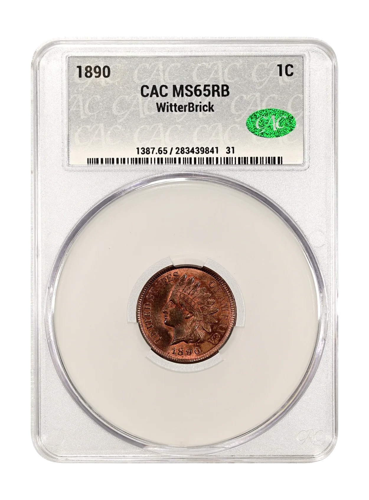 1890 1c CAC MS 65 RB WitterBrick