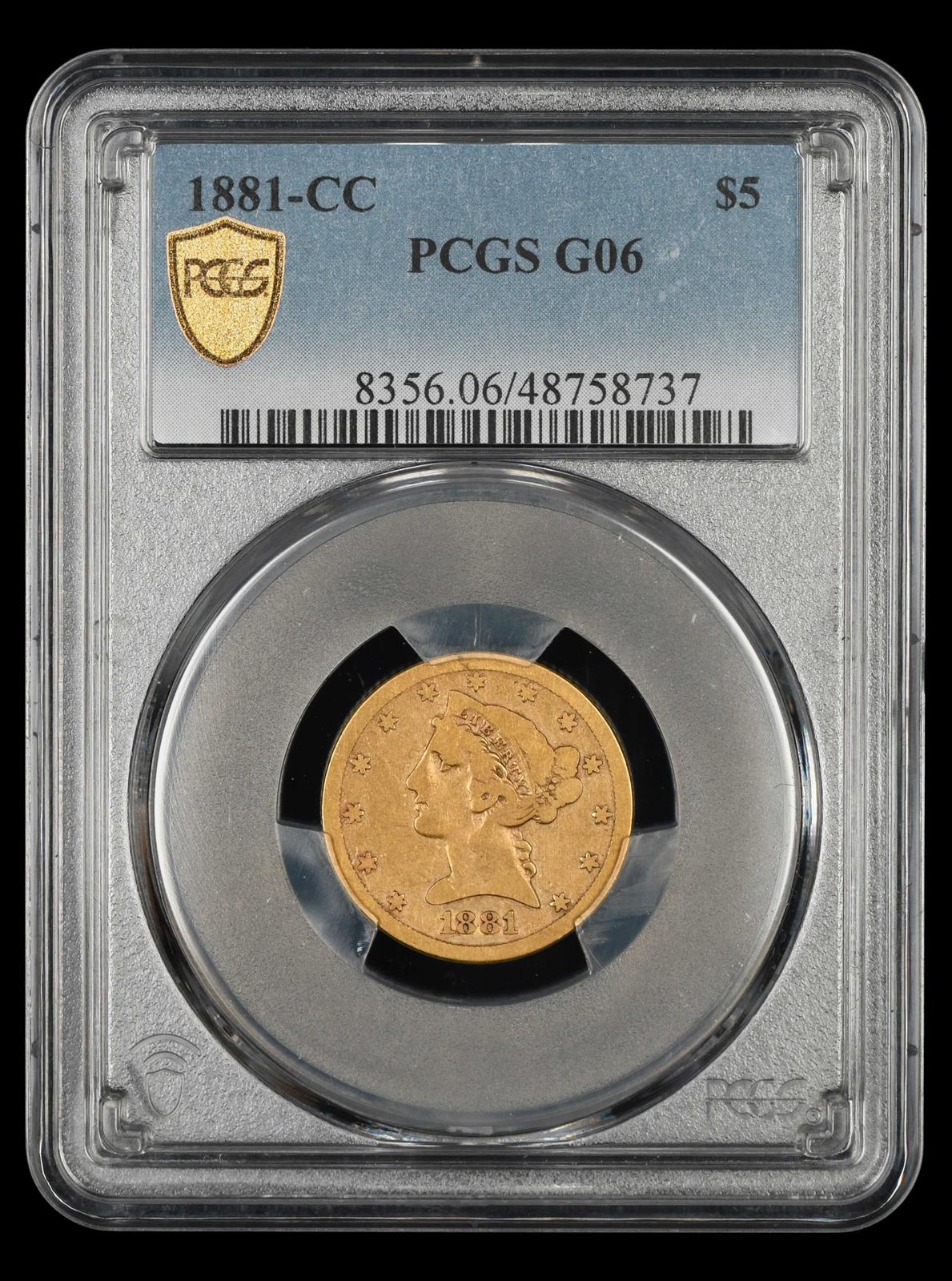 1881-CC $5 Gold PCGS G-06