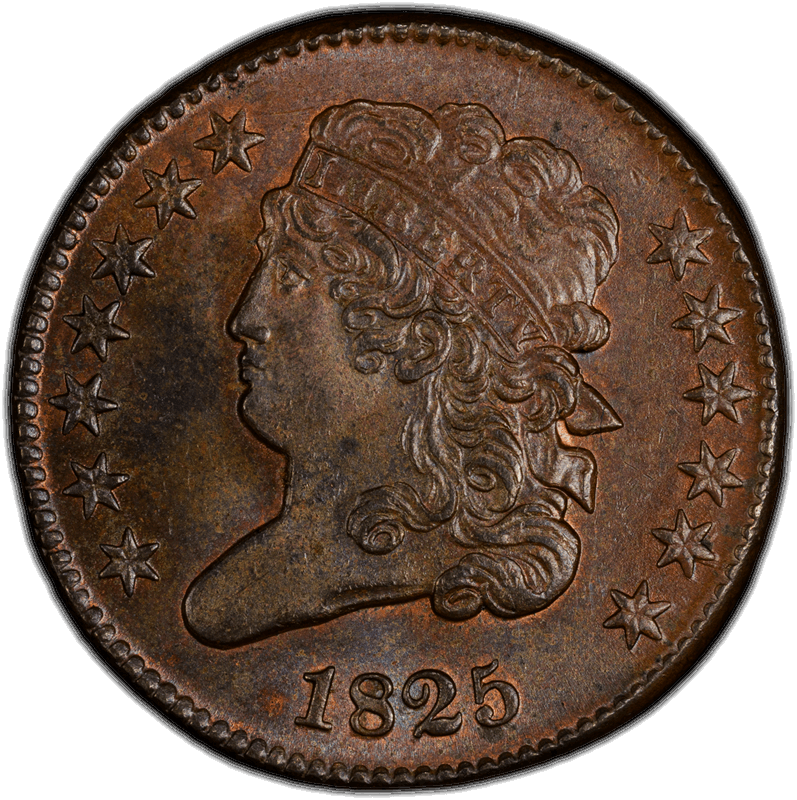 1825 1/2C PCGS MS64BN CAC 