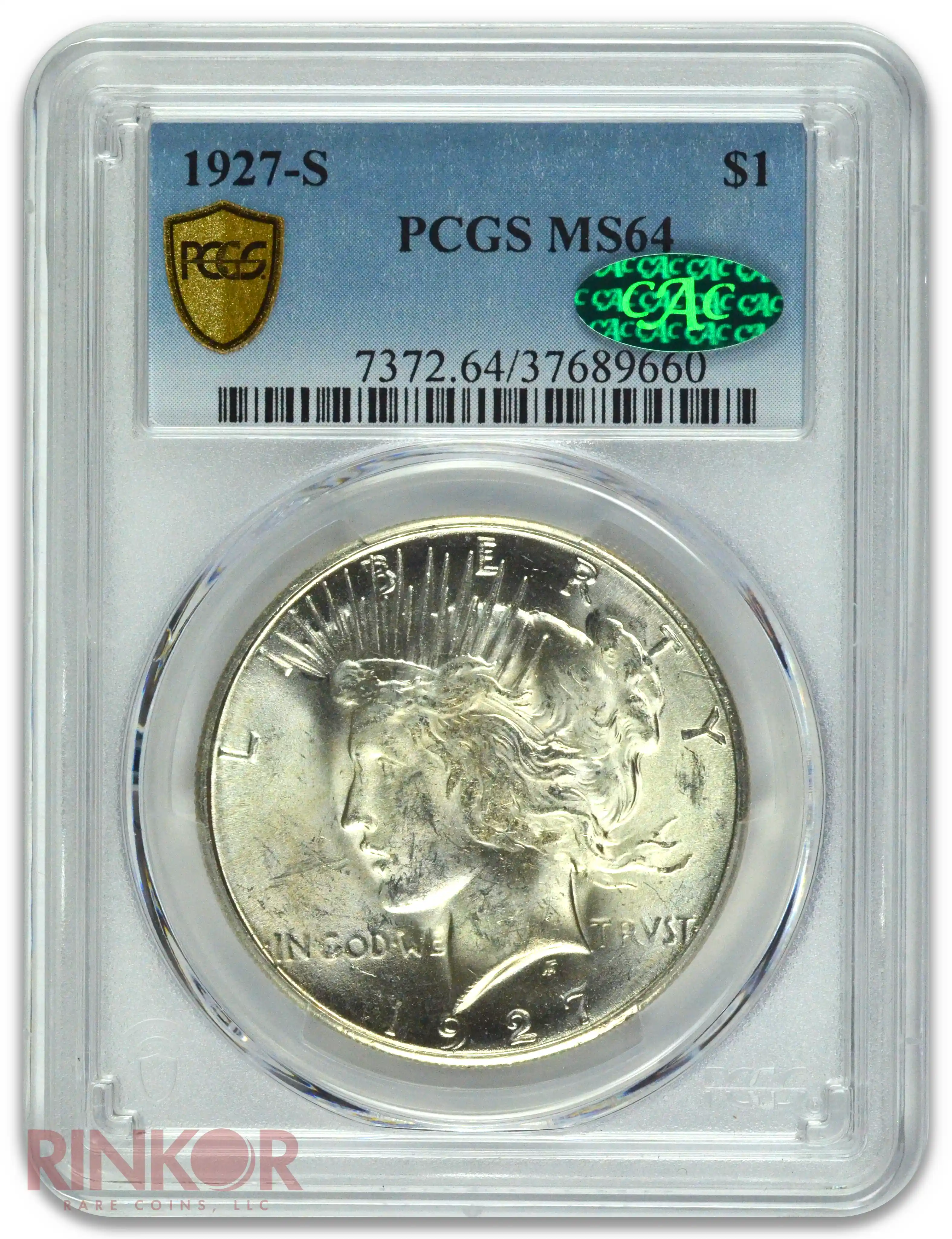 1927-S $1 Peace Dollar PCGS MS 64 CAC