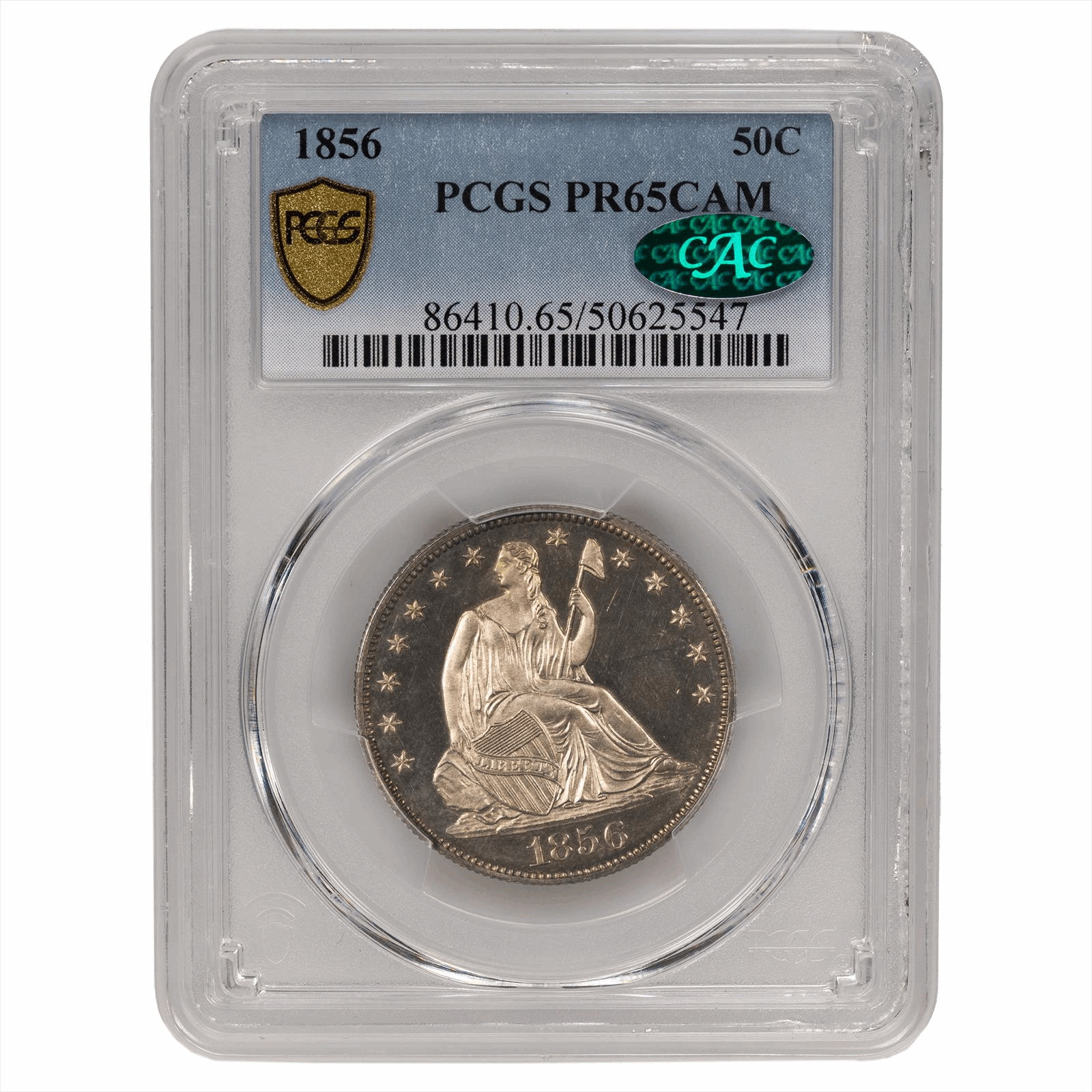 1856 Seated Liberty Half Dollar $1, PCGS PR-65 CAM CAC - Gem Proof Rarity