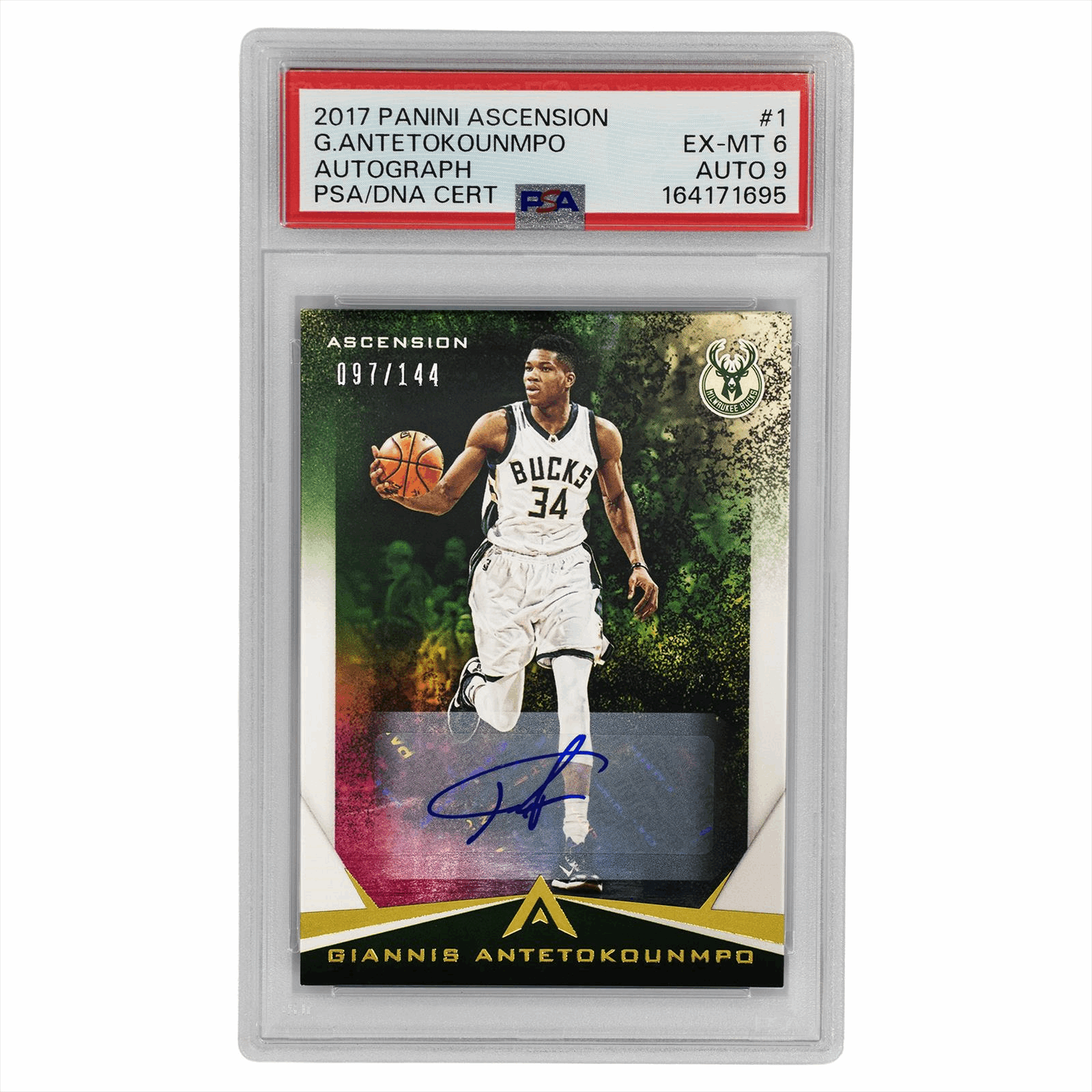 2017 Panini Ascension G.Antetokounmpo Auto. #1 PSA/DNA EX-MT 6 AUTO 9