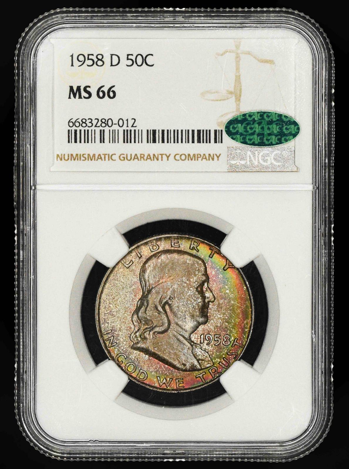 1958 D 50C Attractively Toned NGC MS 66 CAC