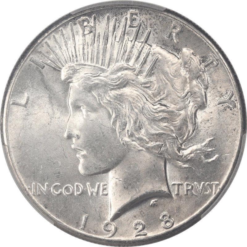 1928 Silver PEACE Dollar $1 PCGS MS63 CAC - White Coin, Lustrous 