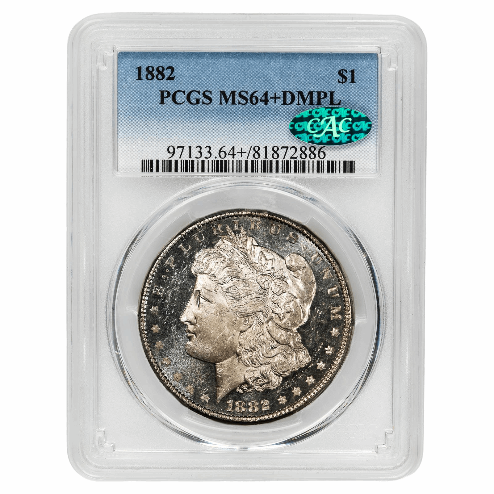 1882 Morgan Dollar $1 PCGS MS 64+ DMPL CAC