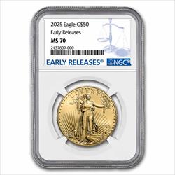 2025 $50 1oz. American Gold Eagle, ER, MS70, NGC 