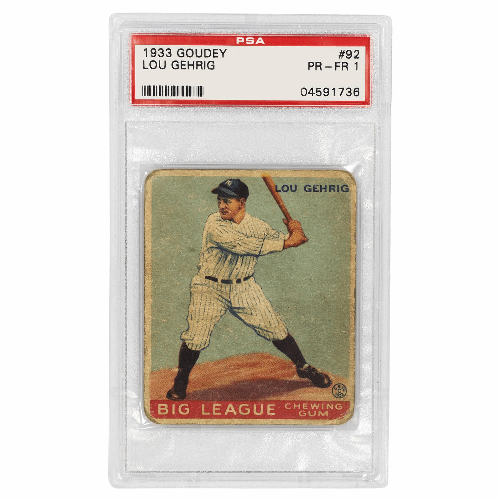 1933 Goudey Lou Gehrig #92 PSA PR - FR 1 Cert #04591736