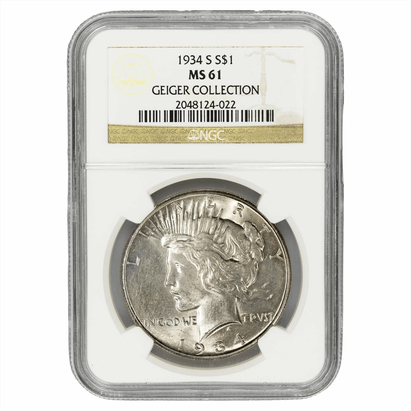 1934-S Silver Peace Dollar $1 Geiger Collection NGC MS 61