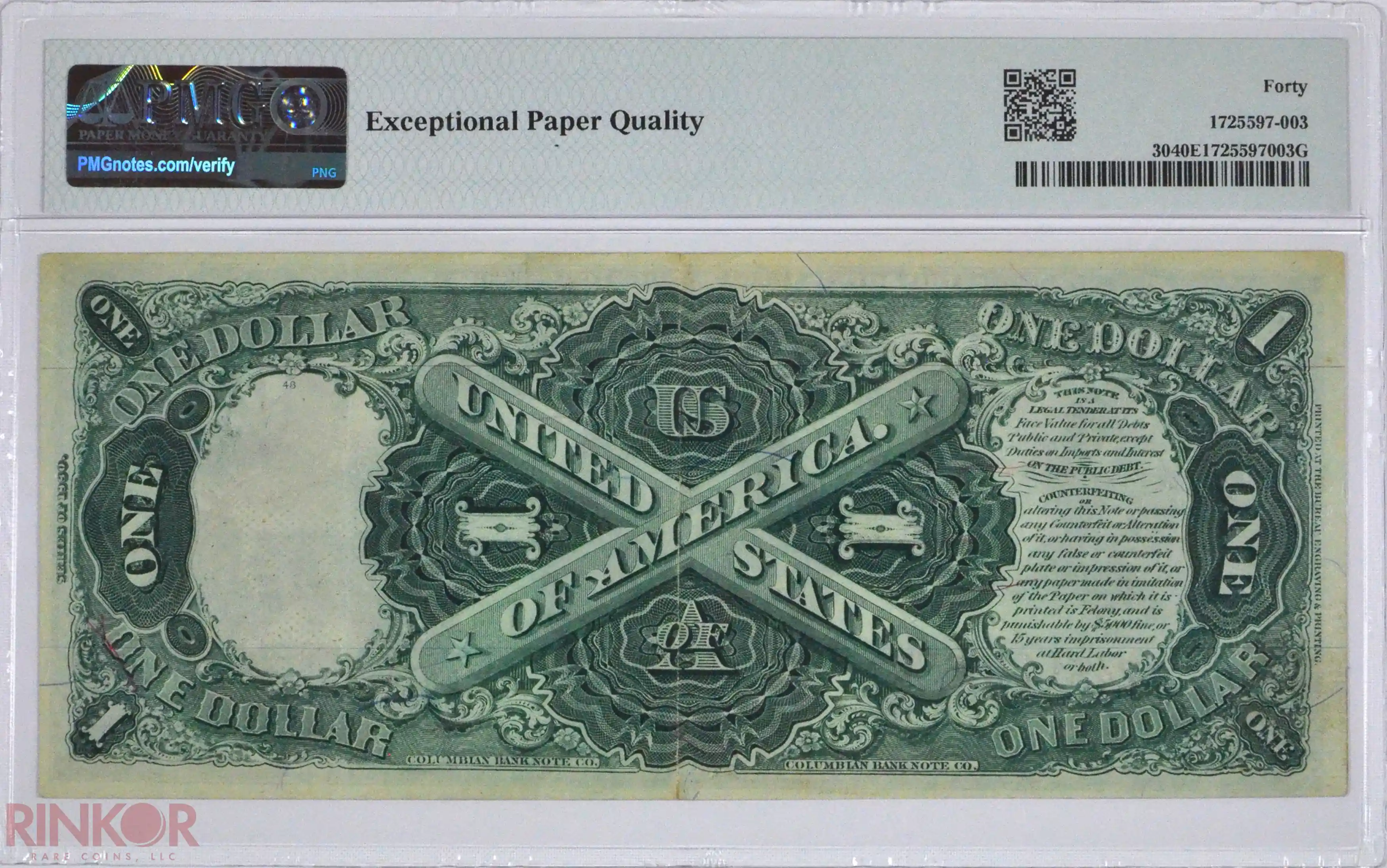 1880 $1 Fr. 30 Legal Tender PMG XF-40 EPQ