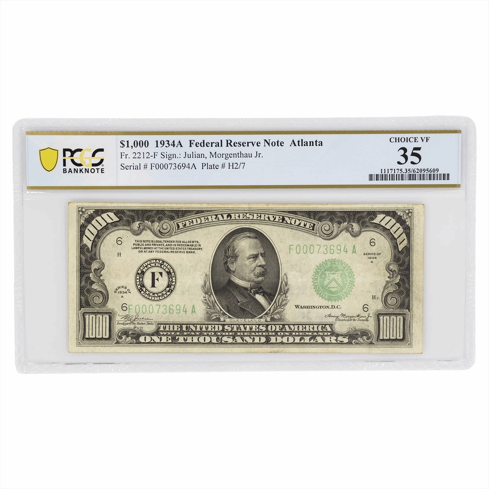 1934A $1000 Federal Reserve Note Atlanta FR#2212 PCGS VF 35