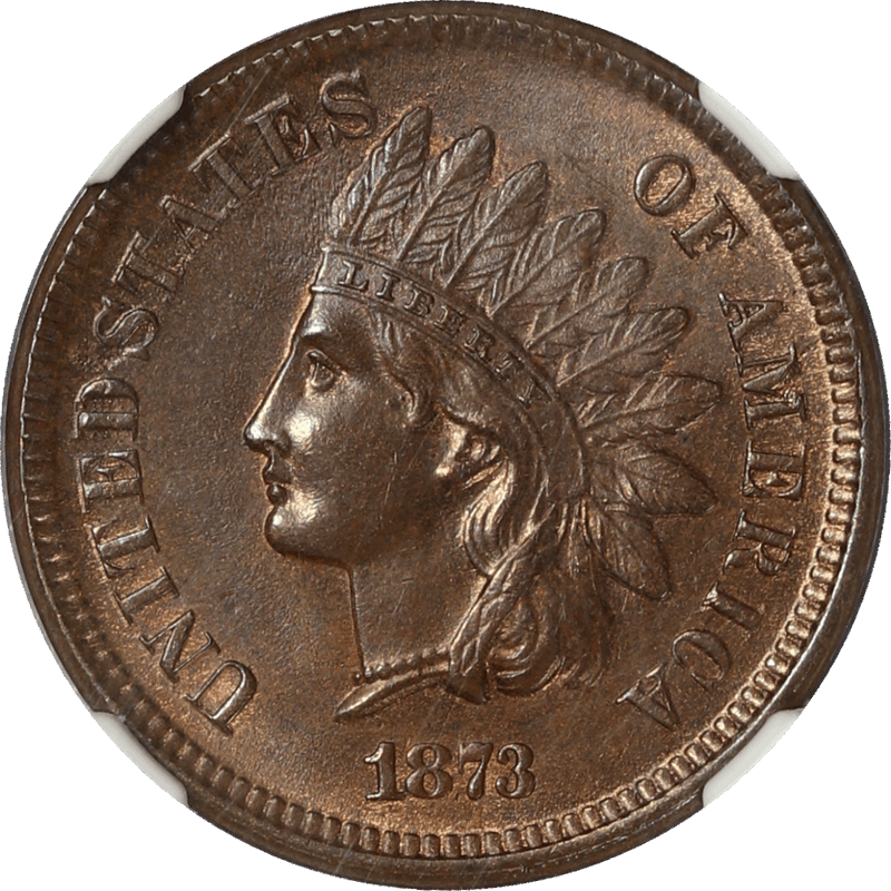 1873 Open 3 Indian Head Cent 1c, NGC MS 65 BN CAC