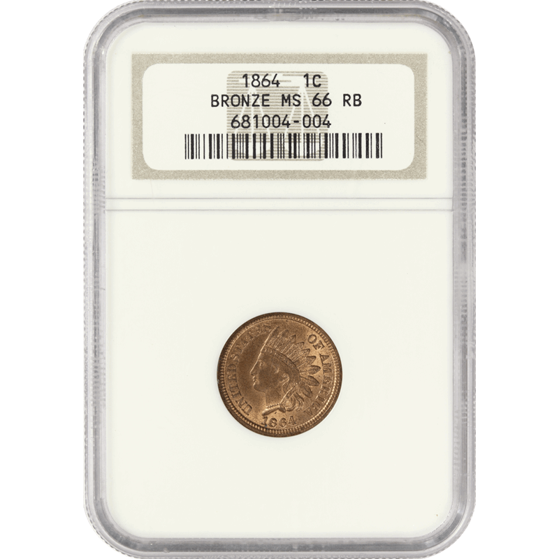 1864 Indian Head Cent 1c, NGC  MS-66RB - Bronze 