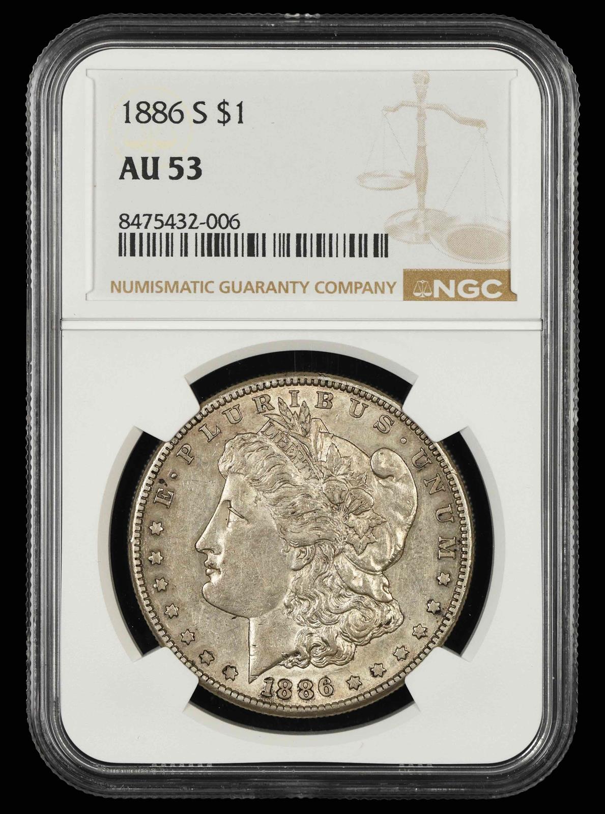 1886 S $1 NGC AU53