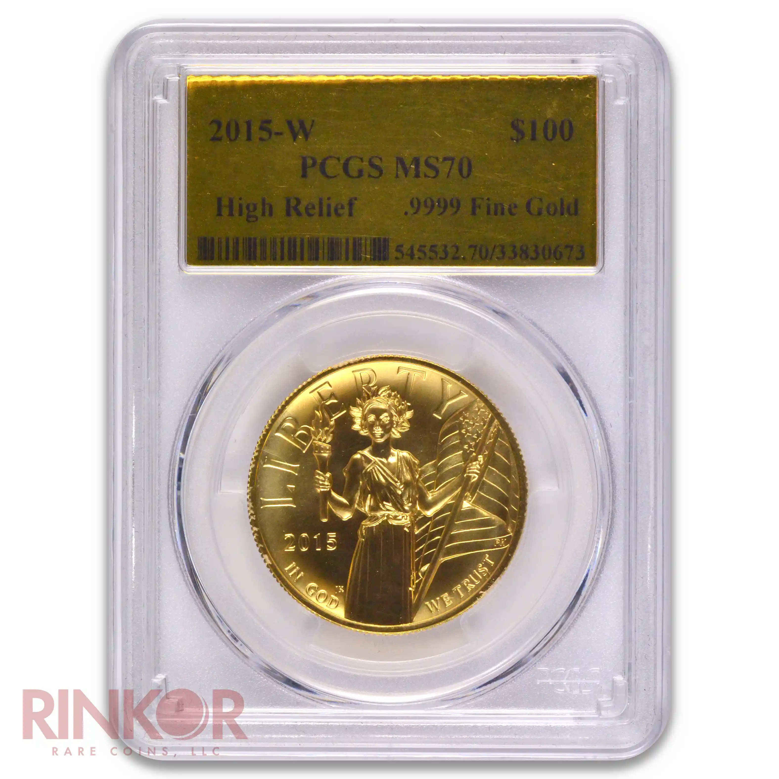 2015-W 1oz American Liberty Gold High Relief Gold Foil PCGS MS 70
