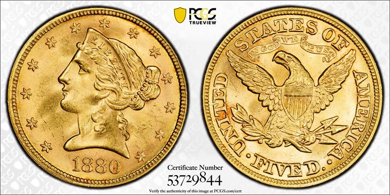 1880 $5 PCGS MS 65 CAC