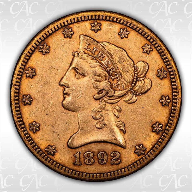 1892-CC $10 CACG AU-55