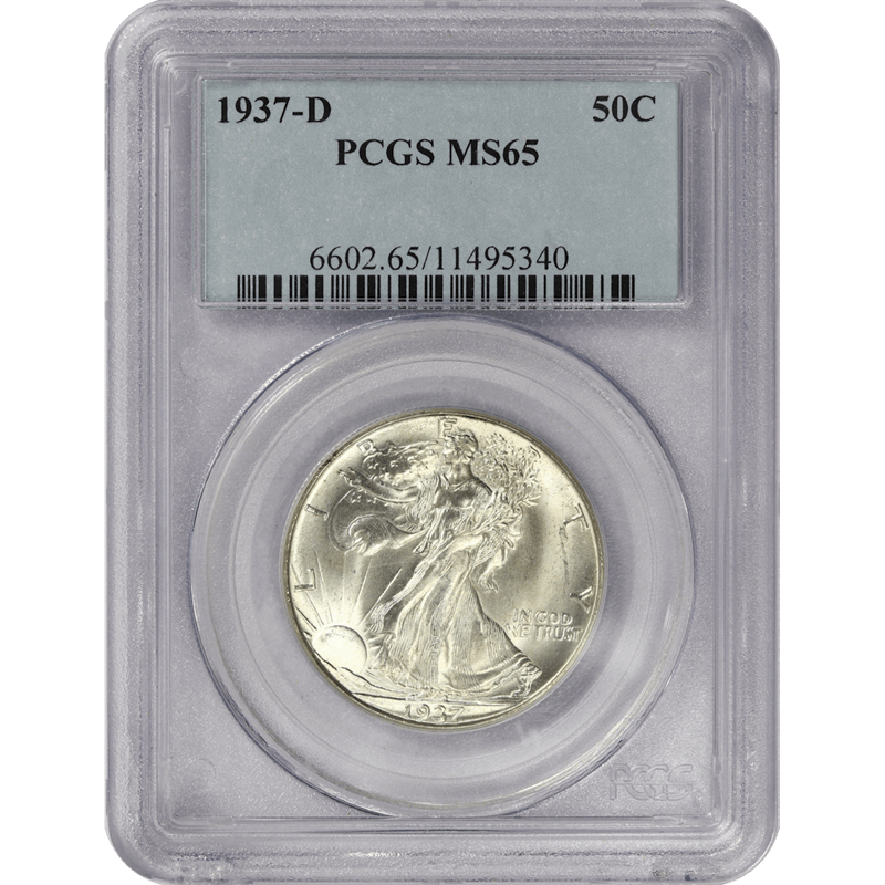 1937-D Walking Liberty Half Dollar 50c, PCGS  MS 65 - Better Date, White Coin