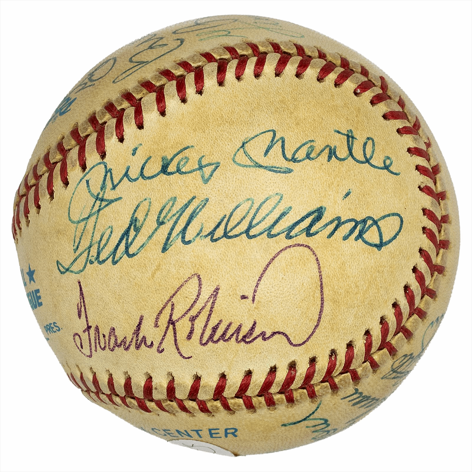HOF Mulit-Signed Baseball JSA Certified B79766 - Key HOF: T. Williams / M. Mantle / C. Yastrzemski / Y. Berra / P. Rizzuto / W. Ford / B. Feller / F. Robinson 