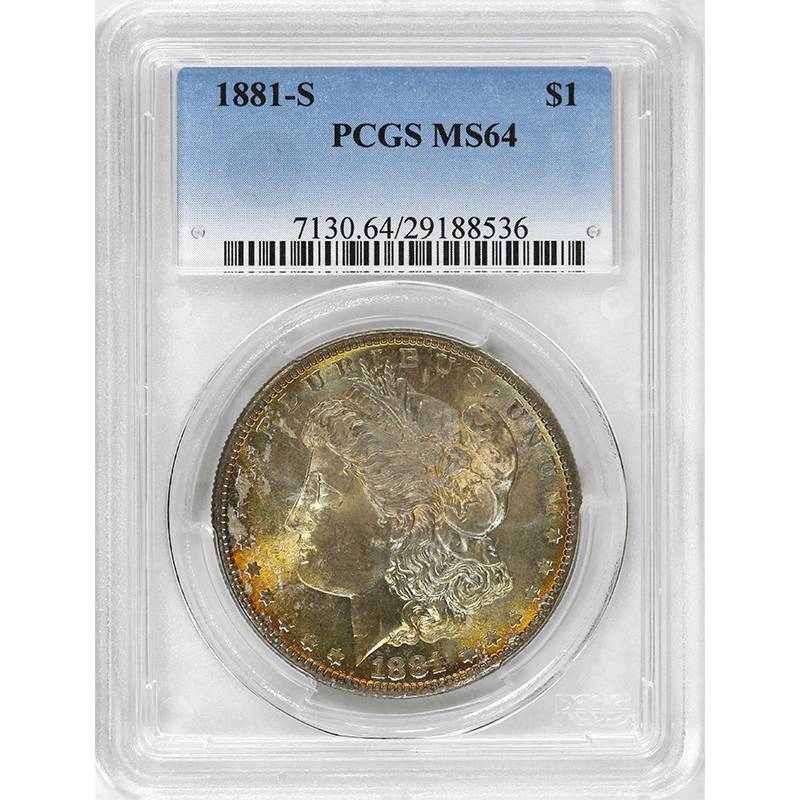 1881-S $1 Morgan Silver Dollar - PCGS MS64 - Monster Toned - Lustrous